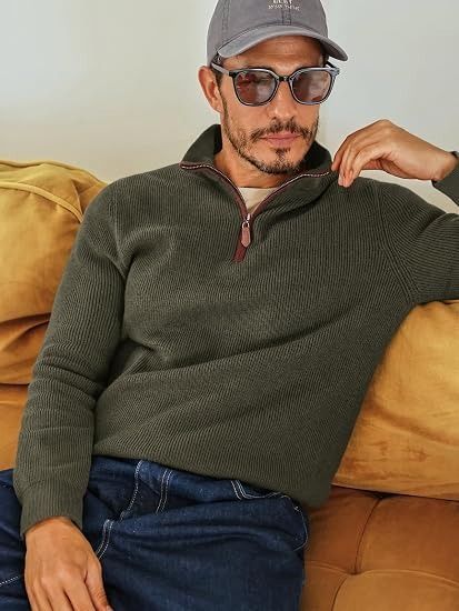 Immagine di Olive Green Quarter-Zip Sweater 2