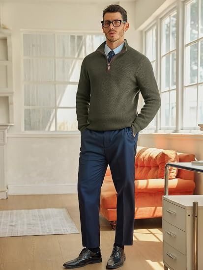 Immagine di Olive Green Quarter-Zip Sweater 4