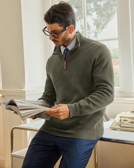 Immagine di Olive Green Quarter-Zip Sweater 3