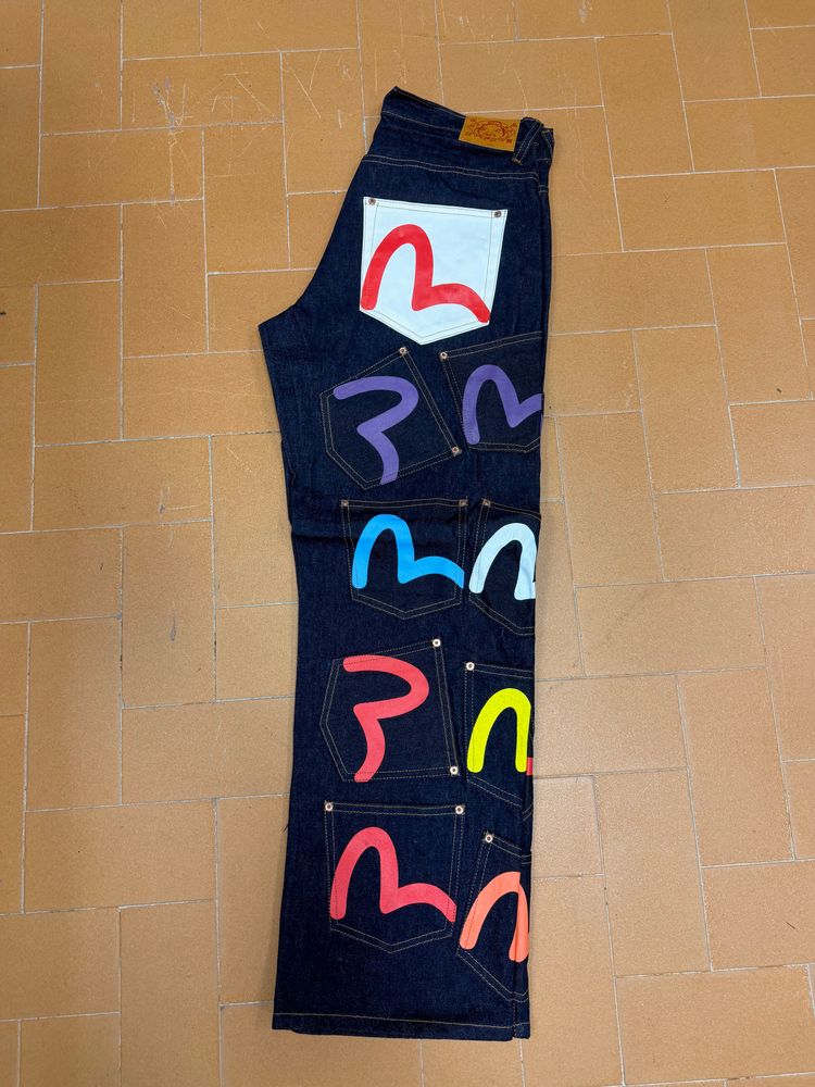 Evisu Jeans With Colorful Painted Pocket Designs
