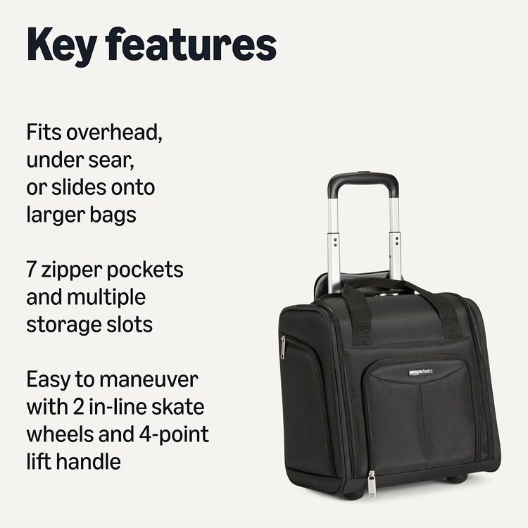 Amazon Basics Black Rolling Carry-On Bag imagen 5