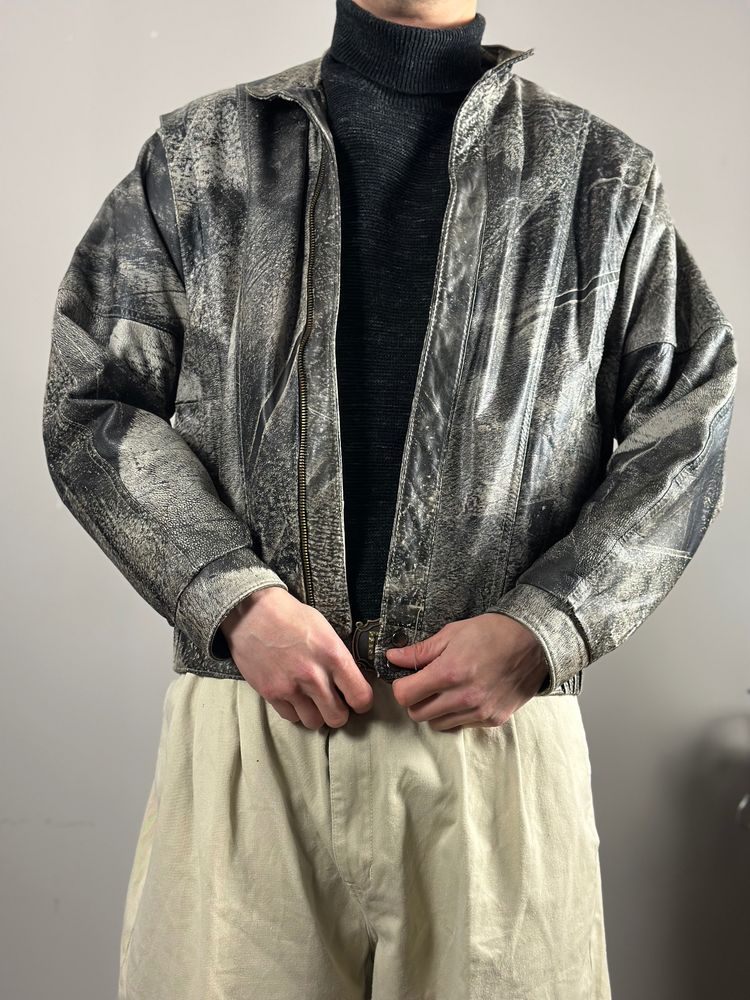 Grey leather patchwork Patterned Jacket