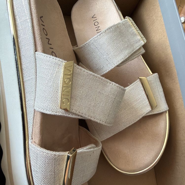Vionic Phoenix Brandie Platform Wedge Sandal Adjustable Linen Metallic Size 5.5 obraz 7