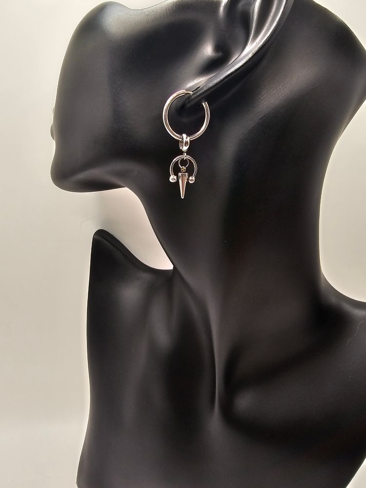 Other Silver Stainless Steel Pair Hoop Earrings With Spike Charm product image
