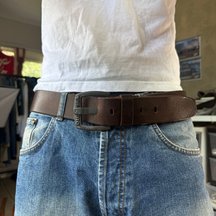 Diesel 2000's big spellout buckle wide leather belt (OS)