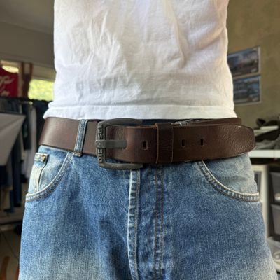 Diesel 2000's big spellout buckle wide leather belt (OS)