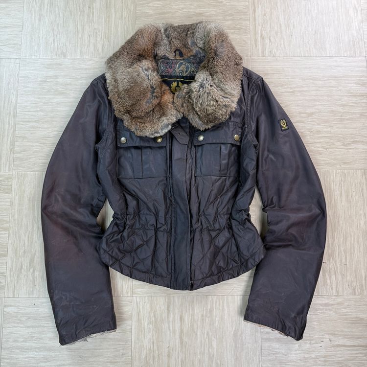 Belstaff 2000's fur collar leather wax jacket (M)