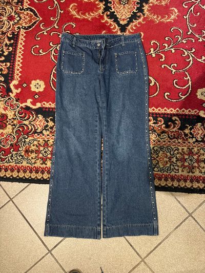 Blue Denim Wide-Leg Jeans