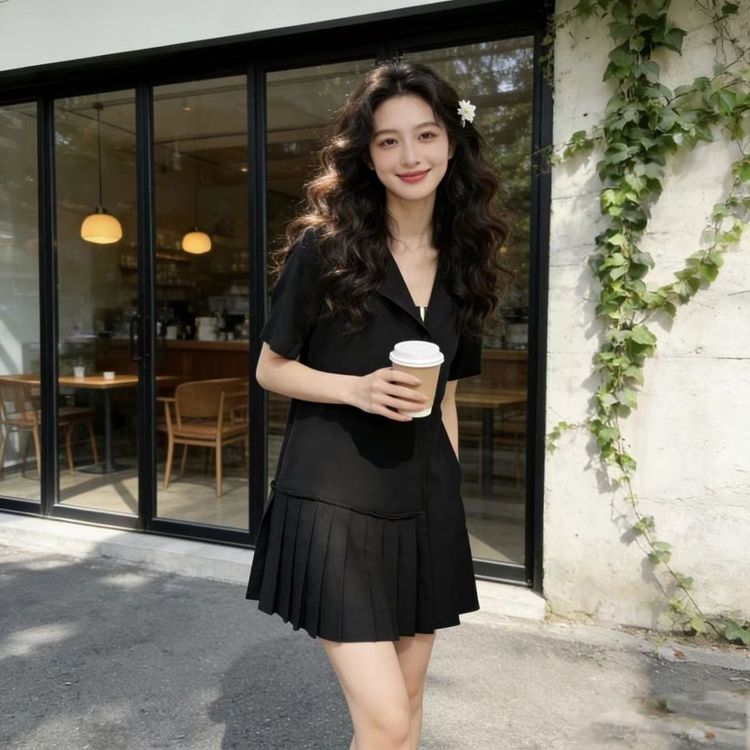 Other Black Short Sleeve Pleated Dress product image