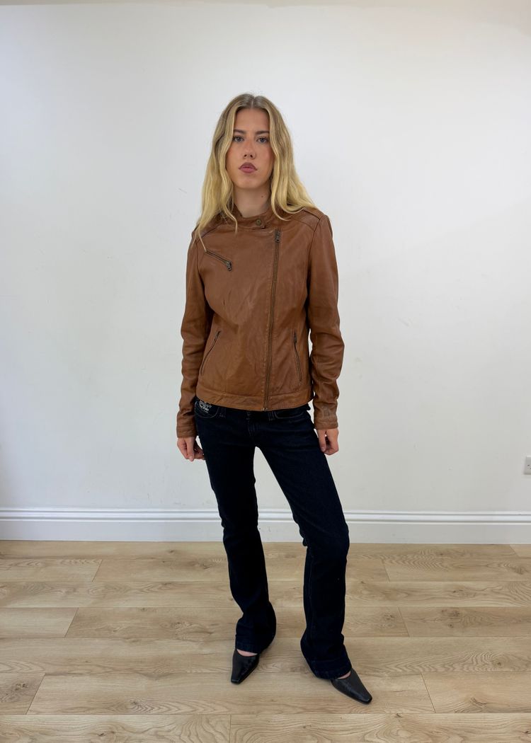 small brown biker jacket image 1