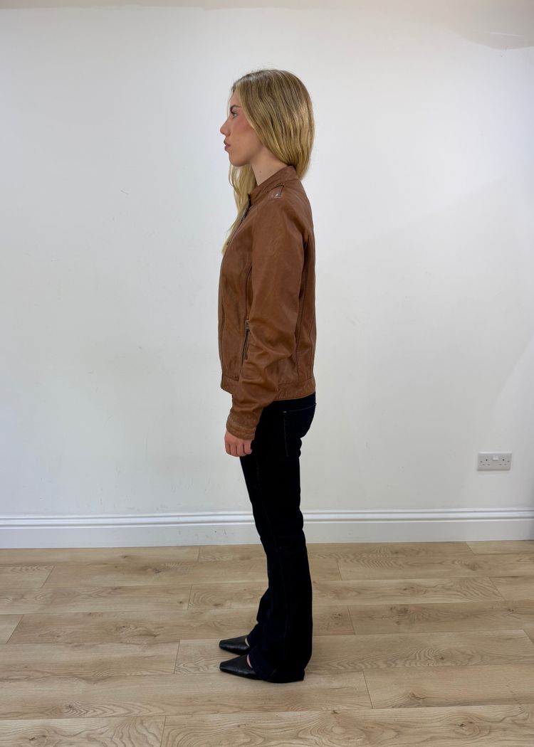 small brown biker jacket imagen 11