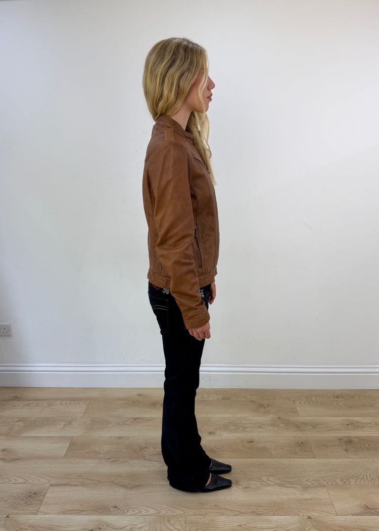 small brown biker jacket imagen 10