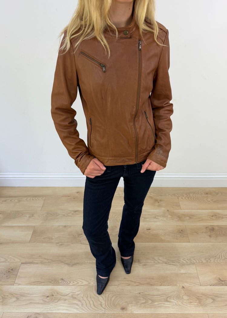 small brown biker jacket imagen 8