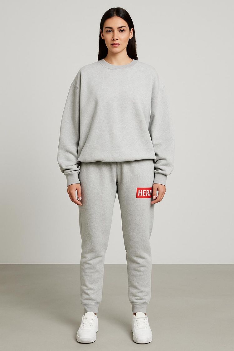 Hera Unisex Red Box Logo Grey Marl Sweatpants