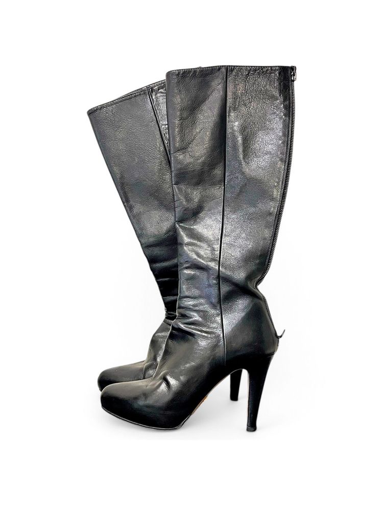 Prada Black Leather Knee-High Boots