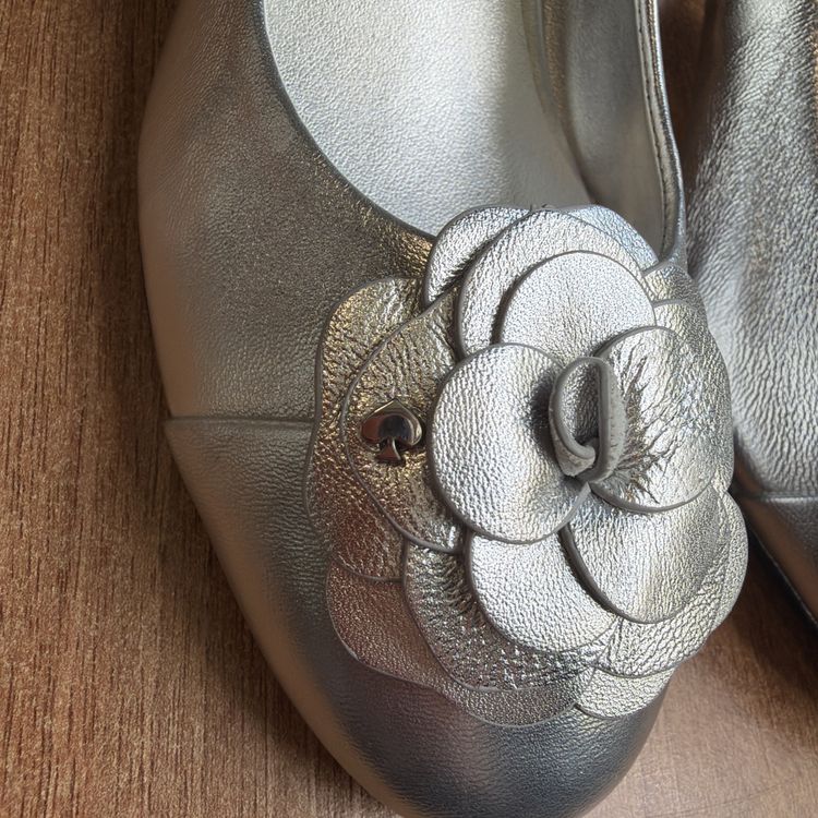 Kate Spade Flora Ballet Pump Metallic Silver Uk 5 USA 7.5 Block Heel Wedding BN image 3