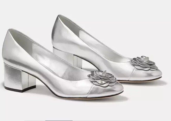 Kate Spade Flora Ballet Pump Metallic Silver Uk 5 USA 7.5 Block Heel Wedding BN image 1