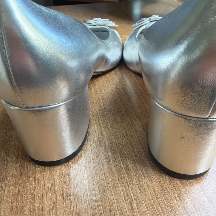 Kate Spade Flora Ballet Pump Metallic Silver Uk 5 USA 7.5 Block Heel Wedding BN image 4