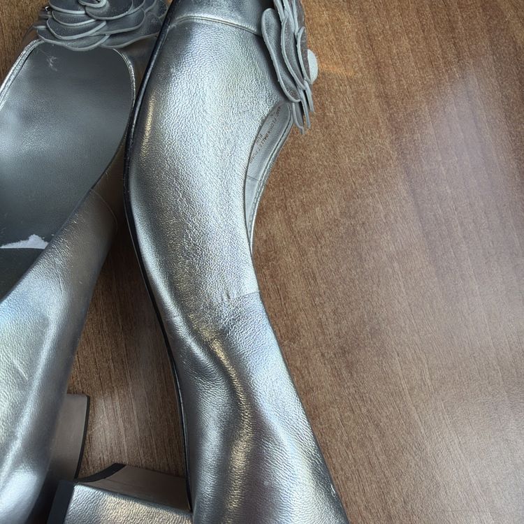 Kate Spade Flora Ballet Pump Metallic Silver Uk 5 USA 7.5 Block Heel Wedding BN image 5