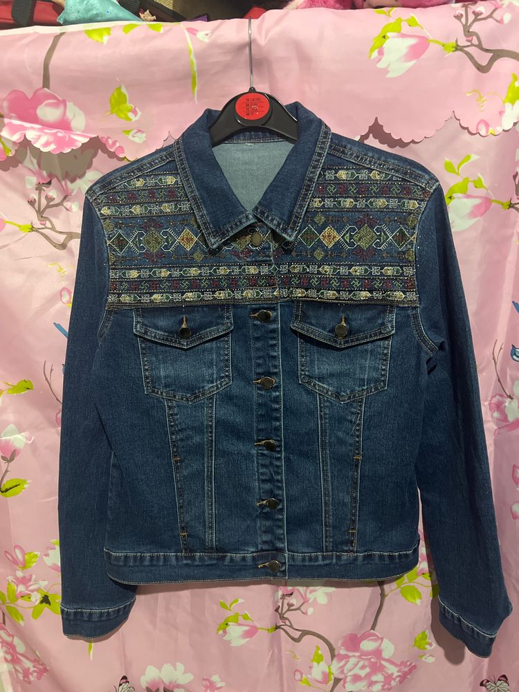 Denim Jacket With Embroidered Pattern