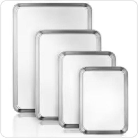 Baking Tray Set of 4, Essentials Stainless Steel Oven Tray Sets, Easy Cleaning Rectangle Sheet Oven Tray for Baking Cooking, Non Toxic, Rust Free, Dishwasher Safe (Large Size)