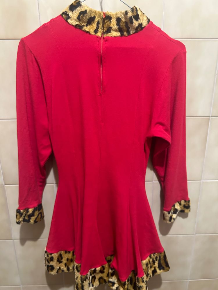 Red Dress With Leopard Print Trim