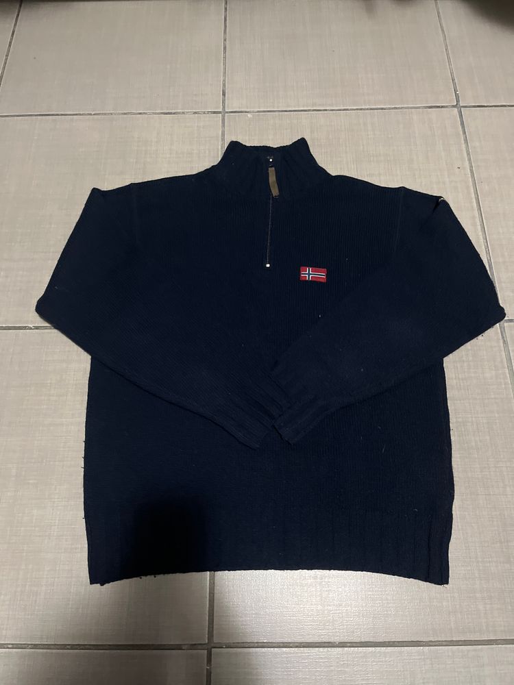 Napapijri Navy Blue Quarter-Zip Sweater With Flag Patch