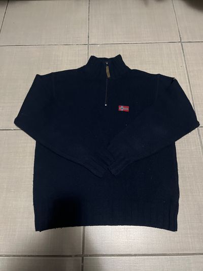 Napapijri Navy Blue Quarter-Zip Sweater With Flag Patch
