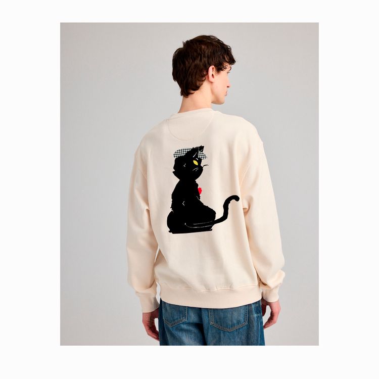 Sudadera San Isidro, oversize gato chulapo crudo.
