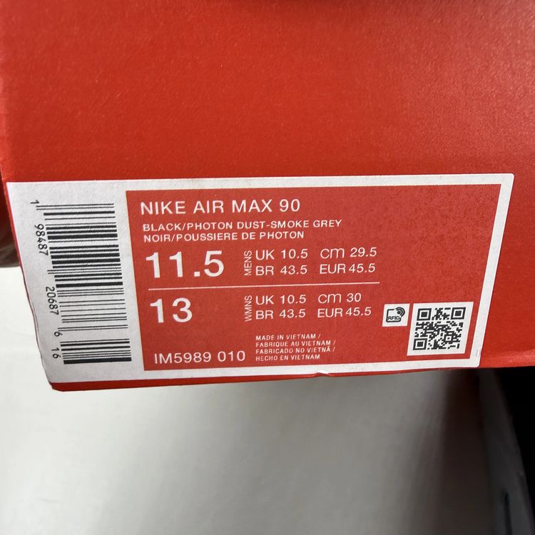Nike Air Max 90 Size UK 10.5 Black Smoke Grey Men's Trainers IM5989-010 image 9