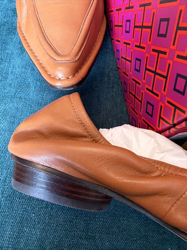 Tory Burch Jessa Pointed Loafer Cinnamon Brown Gold Horse US 5.5 Uk 3 New Boxed image 4