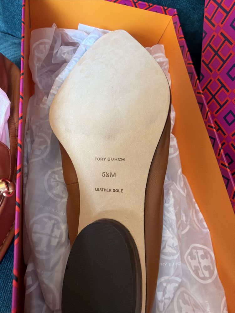 Tory Burch Jessa Pointed Loafer Cinnamon Brown Gold Horse US 5.5 Uk 3 New Boxed image 3