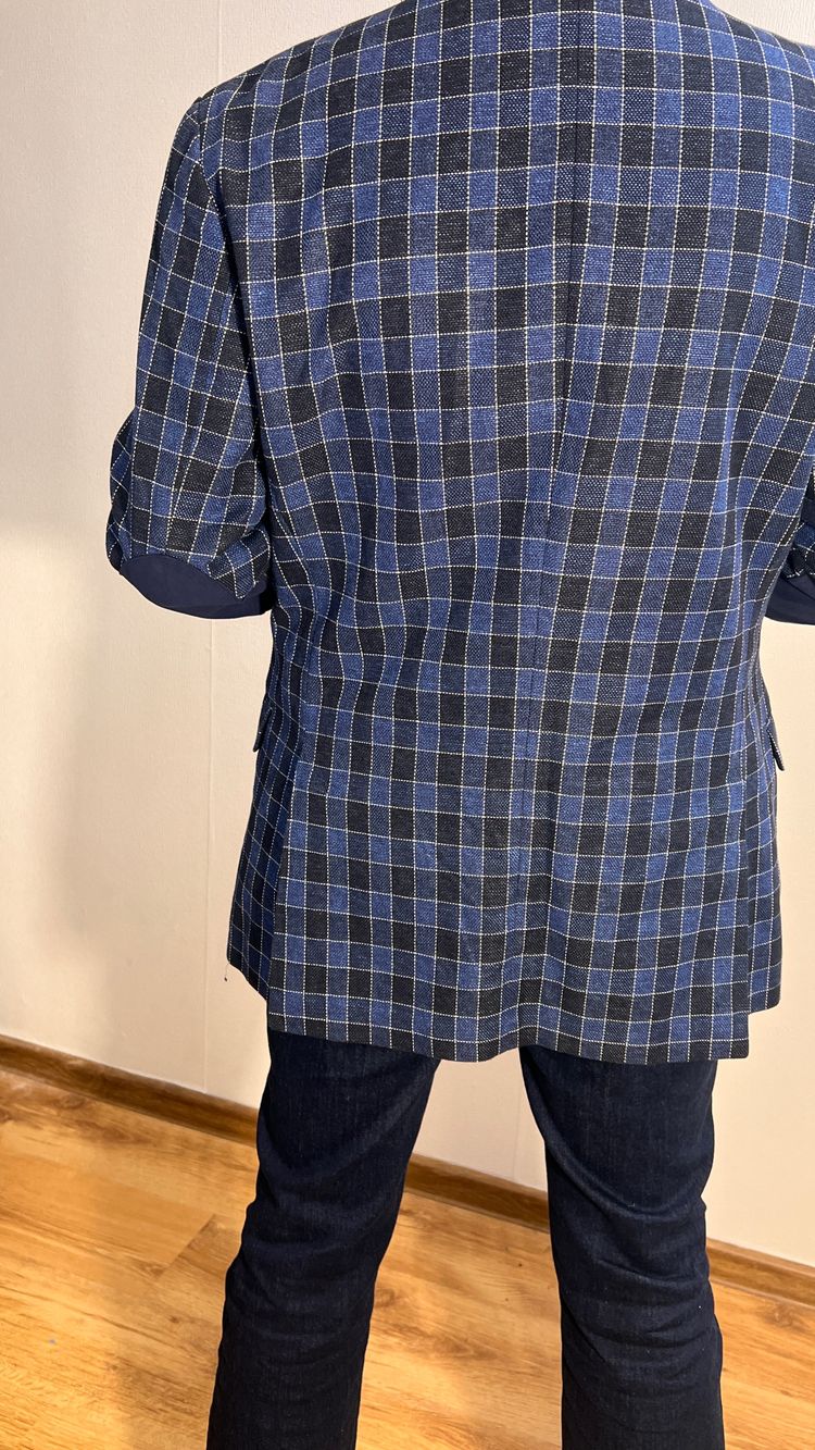 Blue Checkered Blazer  Marynarka w kratę r.42 granatowa oversize smart casual inditex image 2