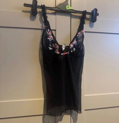 Black Sheer Lingerie Top With Floral Embroidery