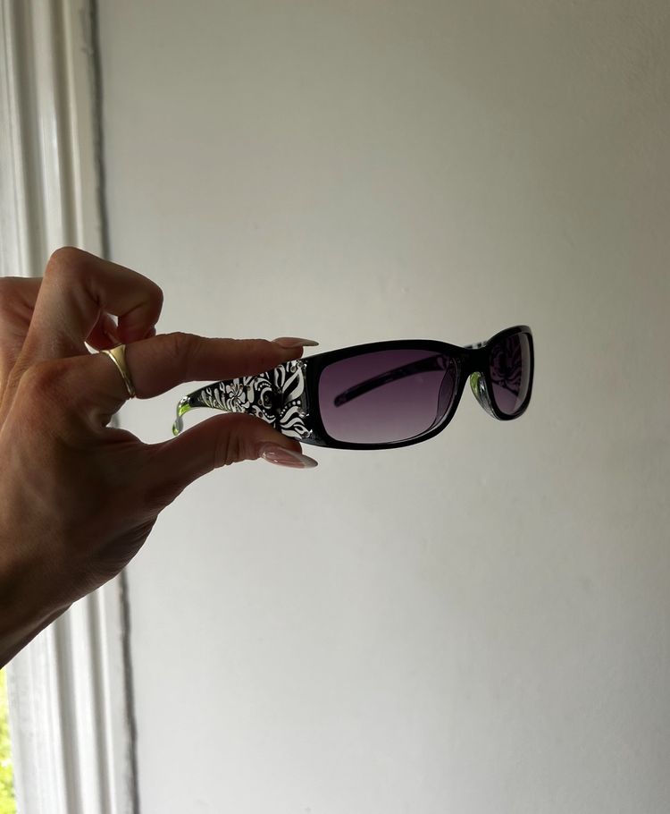 Black Sunglasses With White Floral Pattern image 1