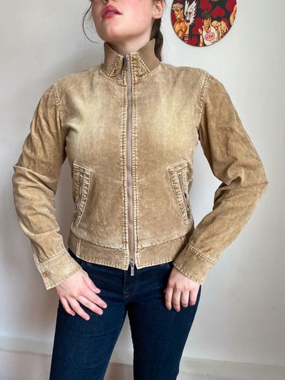 Armani beige corduroy biker jacket