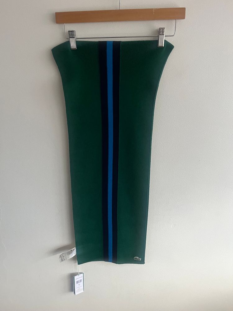 Lacoste Green Wool Scarf With Blue Stripes