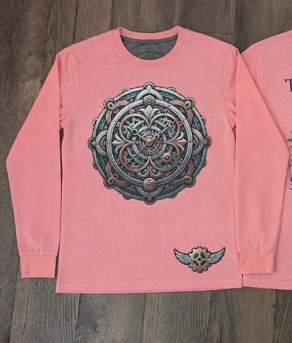 Pink Long Sleeve Shirt With Mechanical And Tree Designs 2