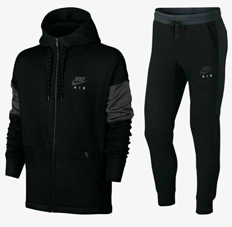 NIKE AIR NSW FULL ZIP FLEECE TRACKSUIT - BLACK & GREY