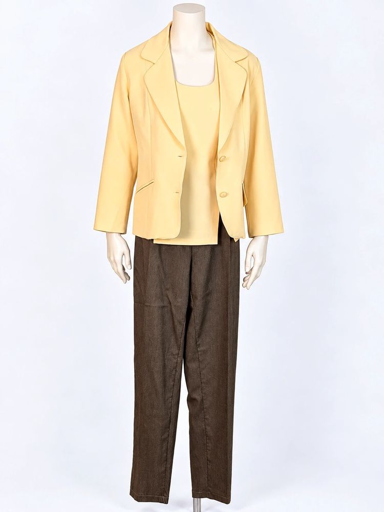 Completo 3 Pezzi Elegante Vintage – Giacca Gialla, Top e Pantalone Marrone (Taglia L) image 1