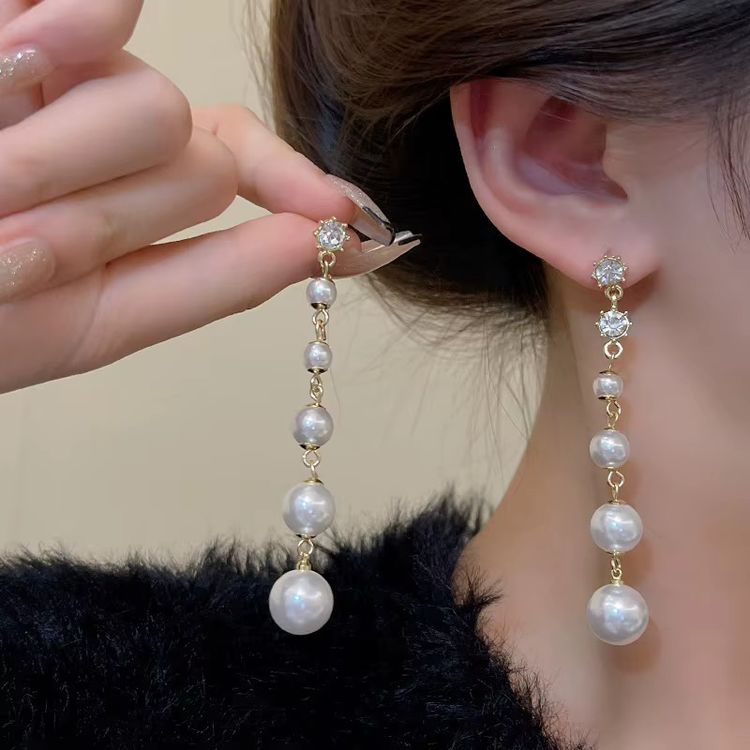 Long Pearl Drop Earrings image 1