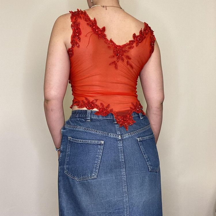 Red beaded top, super pretty with triangle hem.  image 1