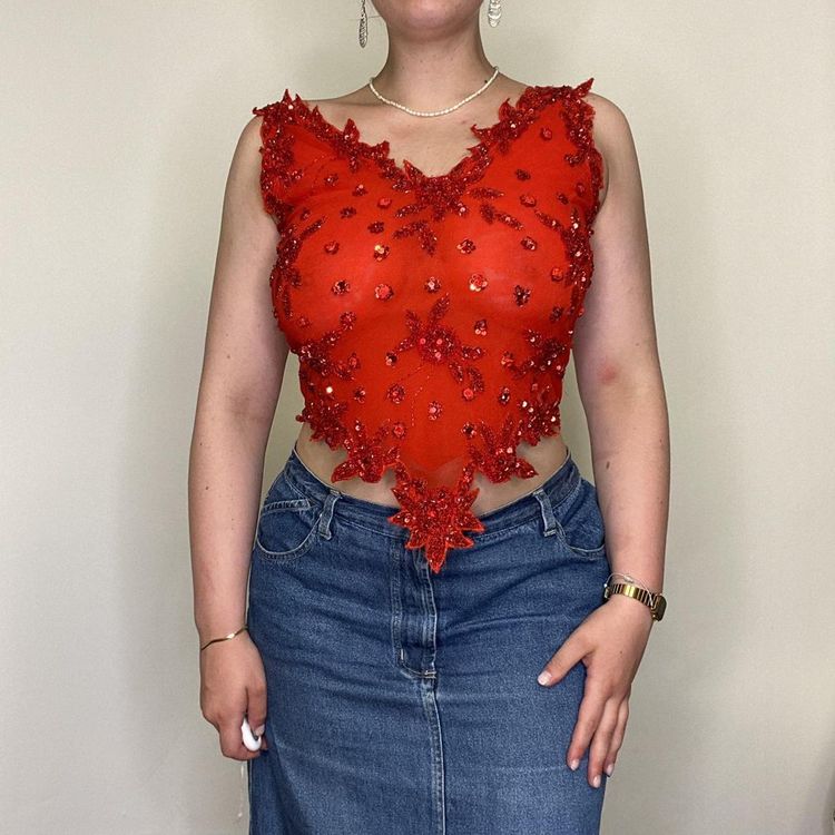 Red beaded top, super pretty with triangle hem.  image 2