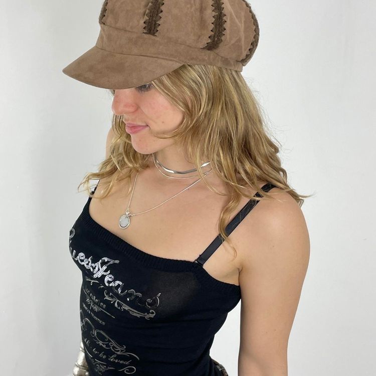 Brown Suede Patchwork Newsboy Cap 2