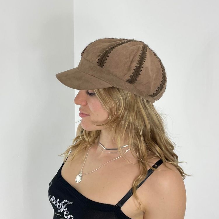 Brown Suede Patchwork Newsboy Cap 3
