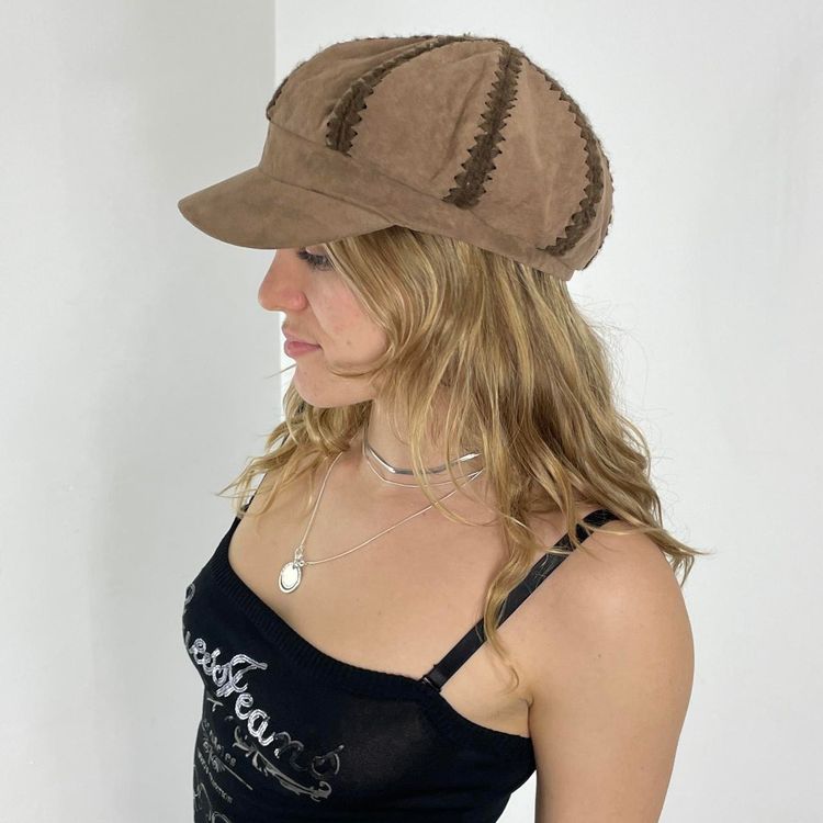 Brown Suede Patchwork Newsboy Cap