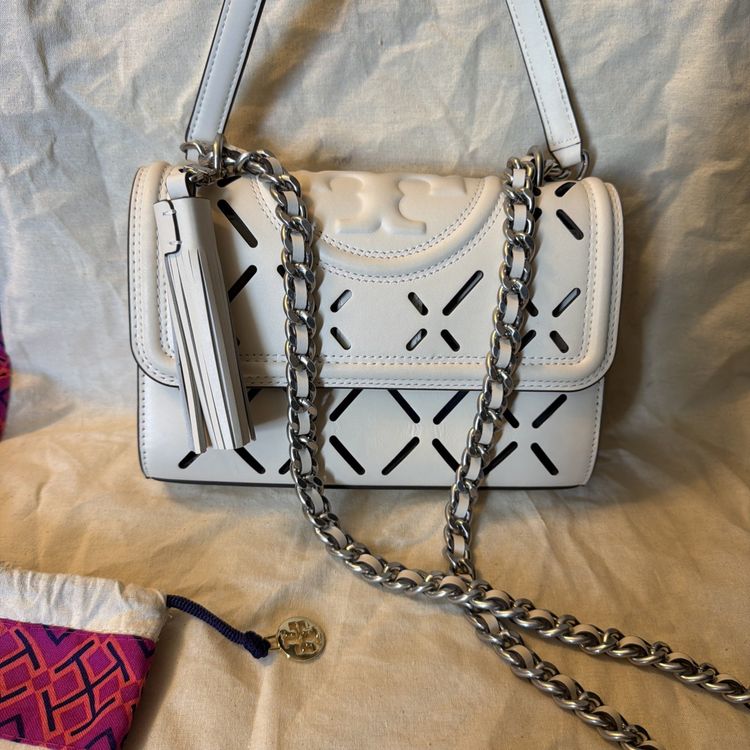 Tory Burch Fleming Diamond Perf Leather Convertible Shoulder Bag Cream BNRRP£615 image 1