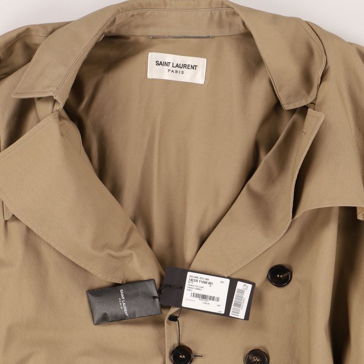 Saint Laurent Paris Runway Beige Kaftan Double Breasted Trench Coat image 7