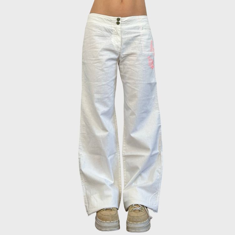 Cop Copine White Linen Wide Leg Trousers - L image 1