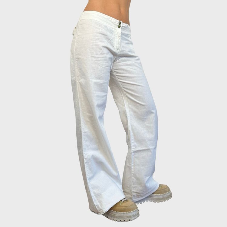 Cop Copine White Linen Wide Leg Trousers - L image 2